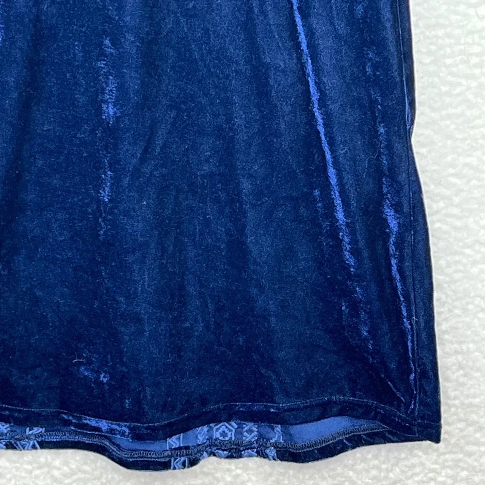THML Navy Blue Velvet Embroidered Sleeveless Mini Shift Dress Pockets XS